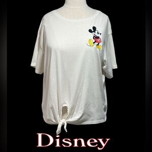 DISNEY Mickey Mouse and Friends Tie Front Cream Colored Graphic T-Shirt Size 2X
